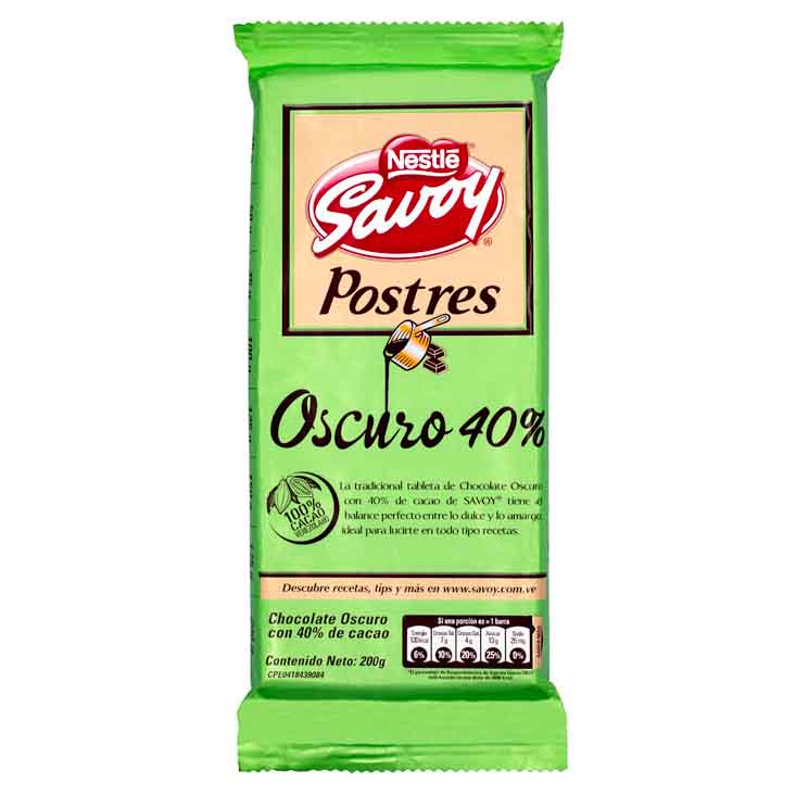 CHOCOLATE SAVOY POSTRE 40% 200 GR